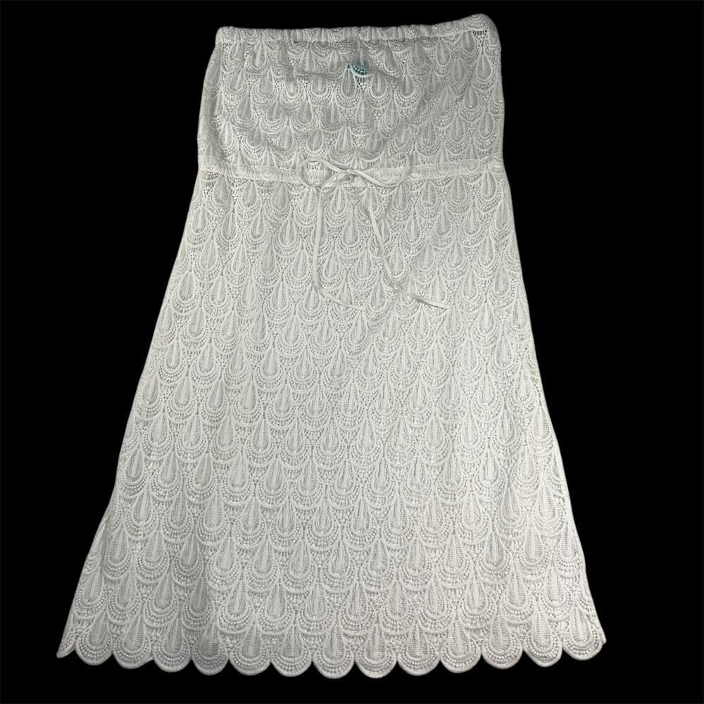 Coastal Blue White Lace Strapless Beach Swim Coverup Dress Size XL (16-18)